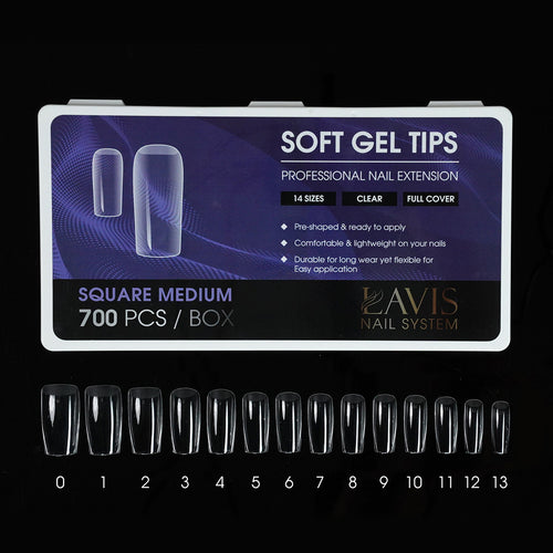 LAVIS Perfect Square Medium - 14 Sizes Clear - Soft Gel Tips