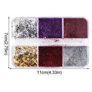 6 Grids of Mixed Nail Art - Chrome & Foil - 1909-40 - #2 Purple/Red