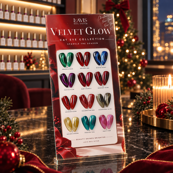 LAVIS Cat Eye Set 12 Colors Gel Polish 0.5 oz Velvet Glow Collection + FREE Magnet Stick + FREE Sample Color Chart