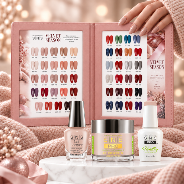 SNS Pro 4 in 1 Velvet Season Set 48 Colors Dip & Acrylic, Gel & Lacquer + FREE LAVIS Cat Eye Set 12 Colors Velvet Glow + FREE Leather Color Book