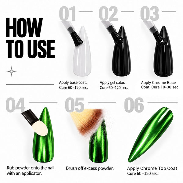 SNS Chrome Powder - Set 12 Colors with SNS Chrome Base & Chrome Top