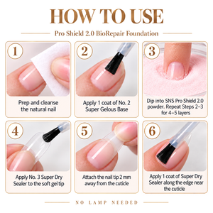 SNS Pro Shield 2.0 Combo - BioRepair Foundation, Gelous Base, Sealer Dry 0.5 oz, LAVIS Soft Gel Tips 4 Shapes