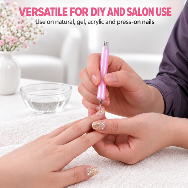 Flower Dotting Pen - Dual-Ended Nail Art Pen with Pink Glitter Handle