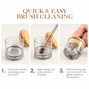 Nail Art Brush Washing Cup - Glass with Bamboo Lid and Steel Mesh