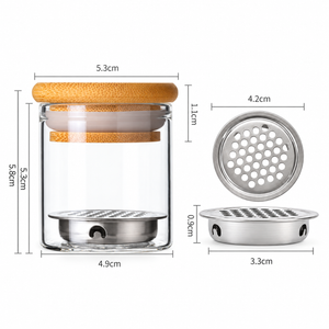 Nail Art Brush Washing Cup - Glass with Bamboo Lid and Steel Mesh