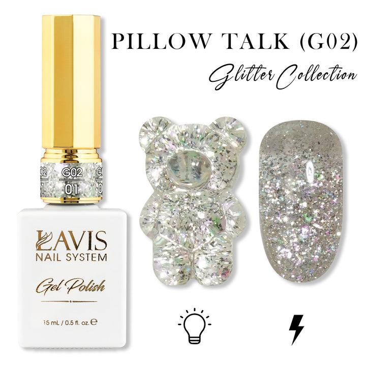 LAVIS Glitter G02 - 01 - Gel Polish 0.5 oz - Pillow Talk Collection