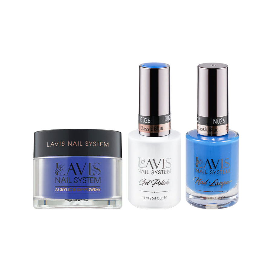 LAVIS 3 in 1 - 026 Classic Blue - Acrylic & Dip Powder (1oz), Gel & Lacquer