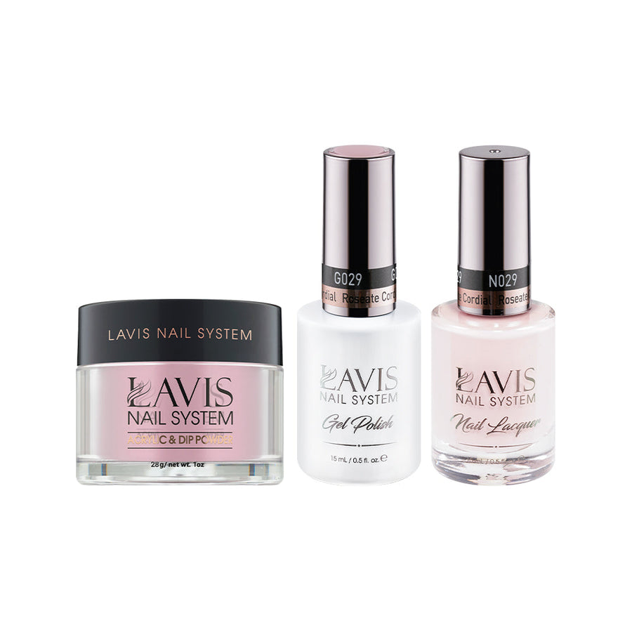 LAVIS 3 in 1 - 029 Roseate Cordial - Acrylic & Dip Powder (1oz), Gel & Lacquer