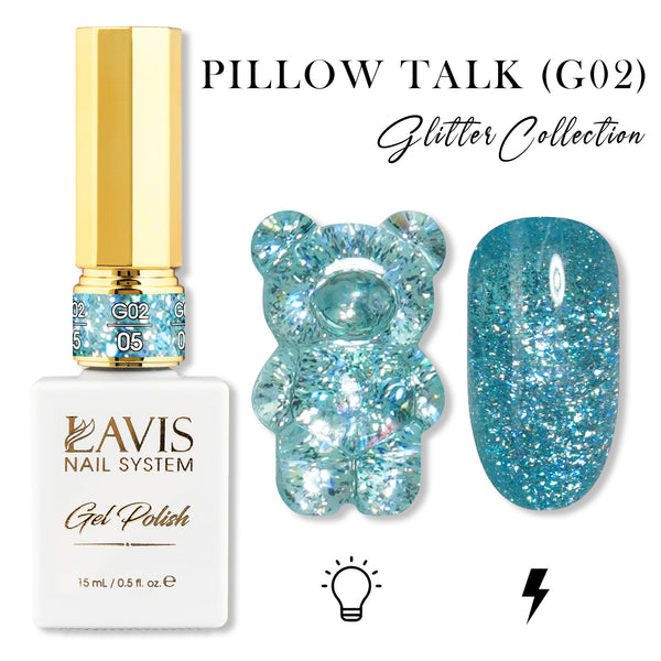 LAVIS Glitter G02 - 05 - Gel Polish 0.5 oz - Pillow Talk Collection