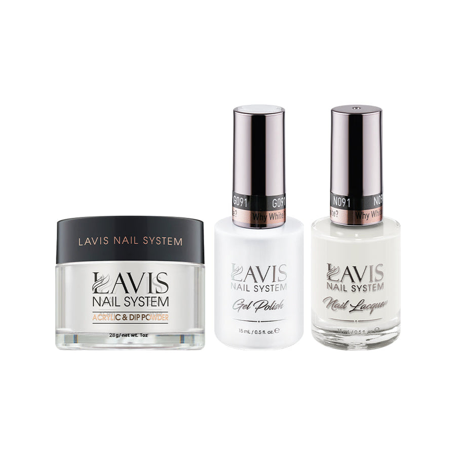 LAVIS 3 in 1 - 091 Why White? - Acrylic & Dip Powder (1oz), Gel & Lacquer