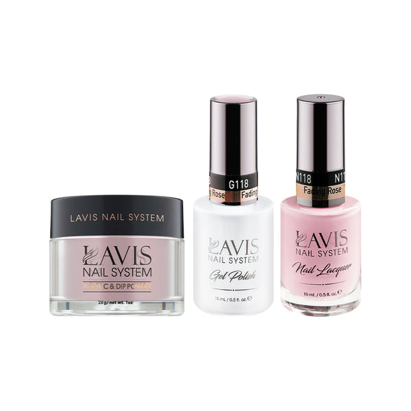 LAVIS 3 in 1 - 118 Fading Rose - Acrylic & Dip Powder (1oz), Gel & Lacquer