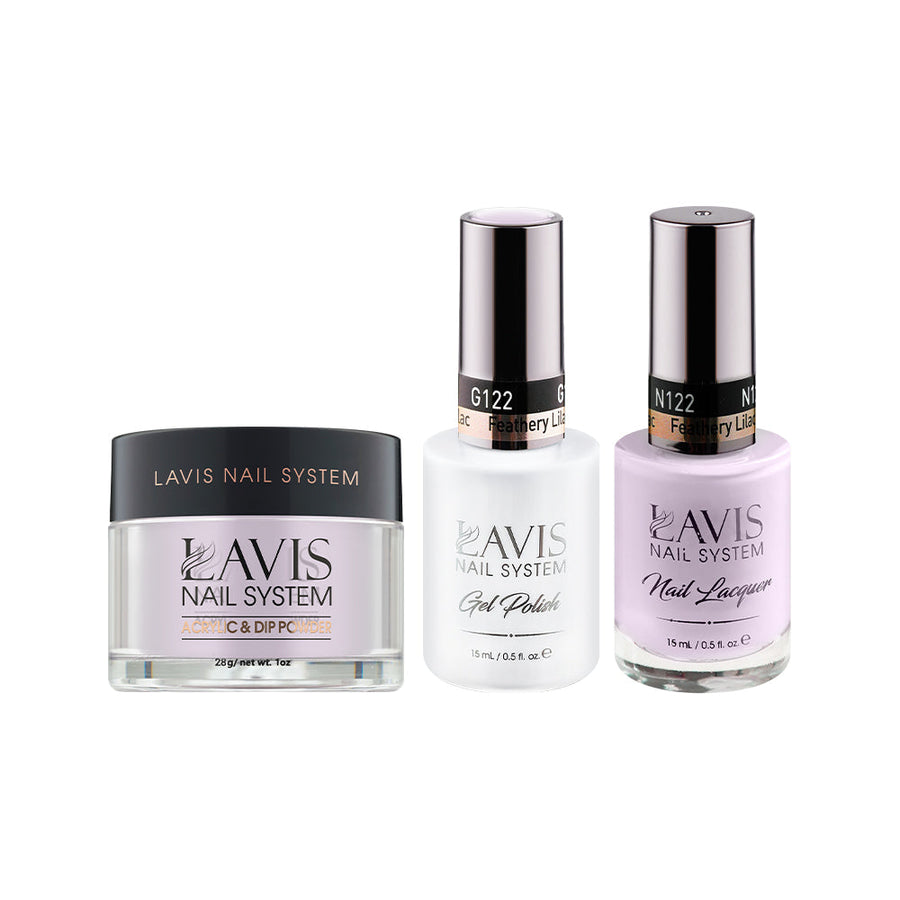 LAVIS 3 in 1 - 122 Feathery Lilac - Acrylic & Dip Powder (1oz), Gel & Lacquer