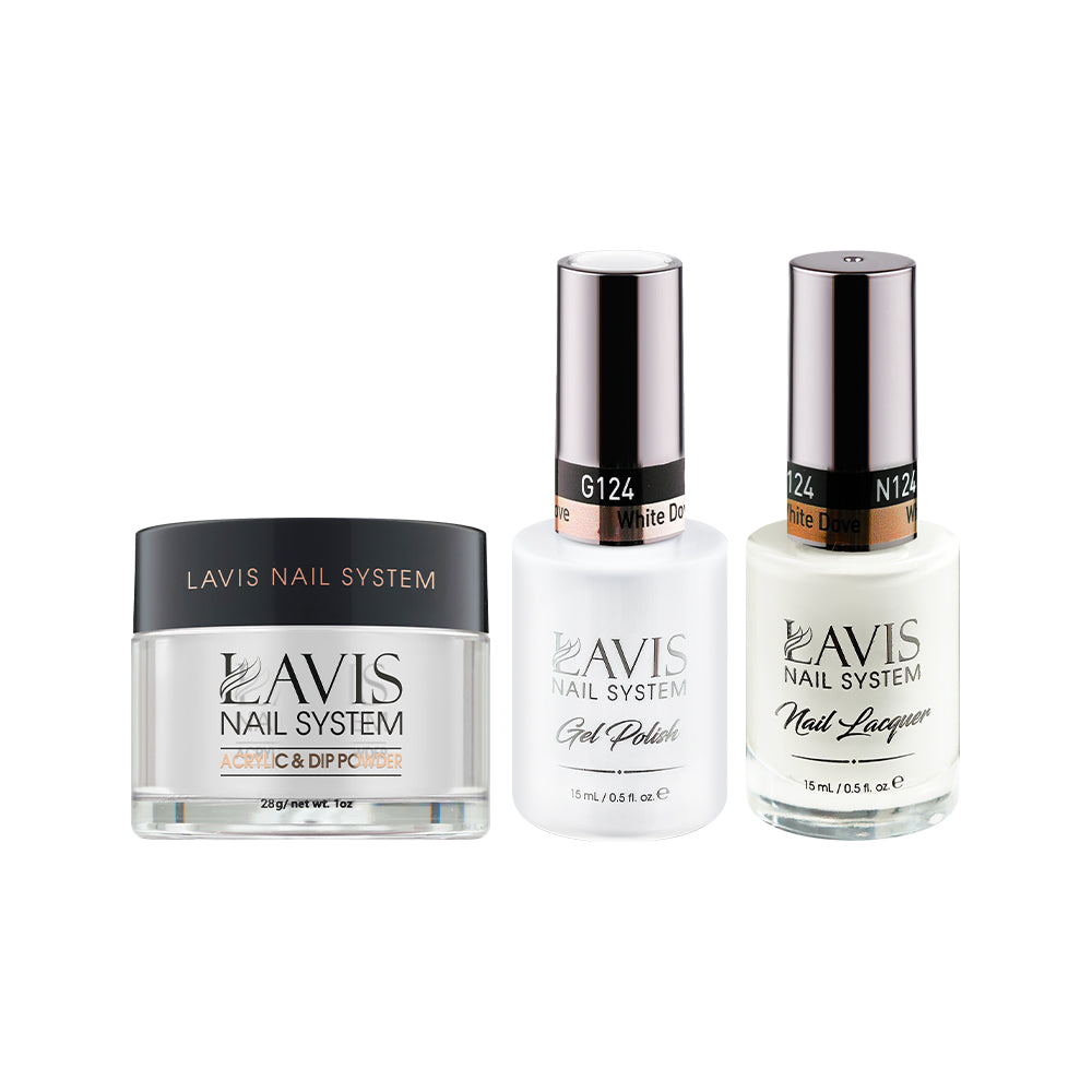 LAVIS 3 in 1 - 124 White Dove - Acrylic & Dip Powder (1oz), Gel & Lacquer