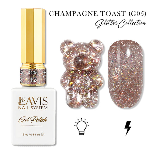 LAVIS Glitter G05 - 12 - Gel Polish 0.5oz - Champagne Toast Glitter Collection