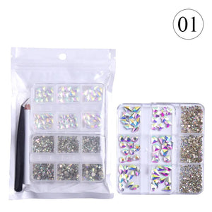 Crystal Rhinestones Gems for Nails Design Mix 6 Shapes Crystal Diamonds Stone Bling with Tweezers for Nail Art DIY Craft 01 - Crystal AB