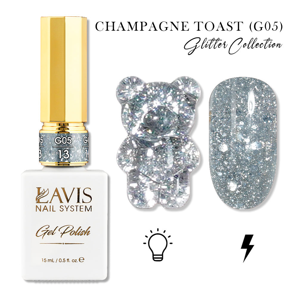 LAVIS Glitter G05 - 13 - Gel Polish 0.5oz - Champagne Toast Glitter Collection