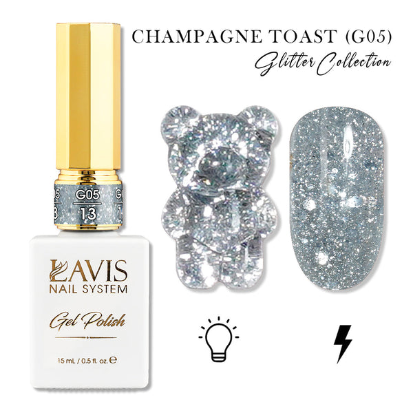 LAVIS Glitter G05 - 13 - Gel Polish 0.5oz - Champagne Toast Glitter Collection