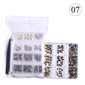 Crystal Rhinestones Gems for Nails Design Mix 6 Shapes Crystal Diamonds Stone Bling with Tweezers for Nail Art DIY Craft 07 - Champagne Gold