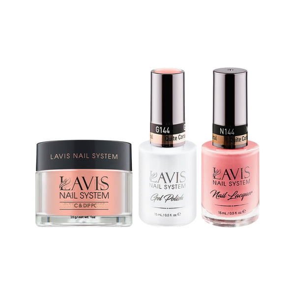 LAVIS 3 in 1 - 144 Quite Coral - Acrylic & Dip Powder (1oz), Gel & Lacqu