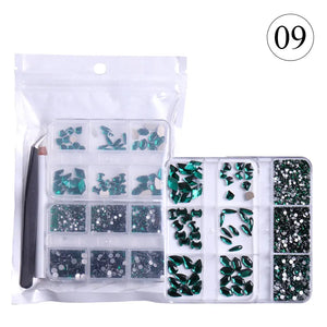 Crystal Rhinestones Gems for Nails Design Mix 6 Shapes Crystal Diamonds Stone Bling with Tweezers for Nail Art DIY Craft 09 - Emerald