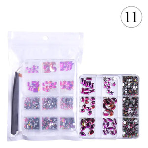 Crystal Rhinestones Gems for Nails Design Mix 6 Shapes Crystal Diamonds Stone Bling with Tweezers for Nail Art DIY Craft 11 - Rainbow