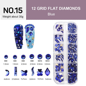 12 Grids Flat Diamonds Rhinestones #15 Blue