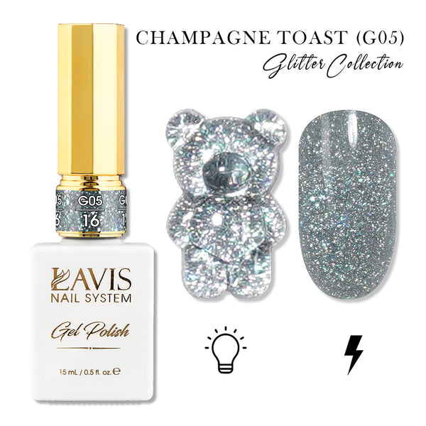 LAVIS Glitter G05 - 16 - Gel Polish 0.5oz - Champagne Toast Glitter Collection