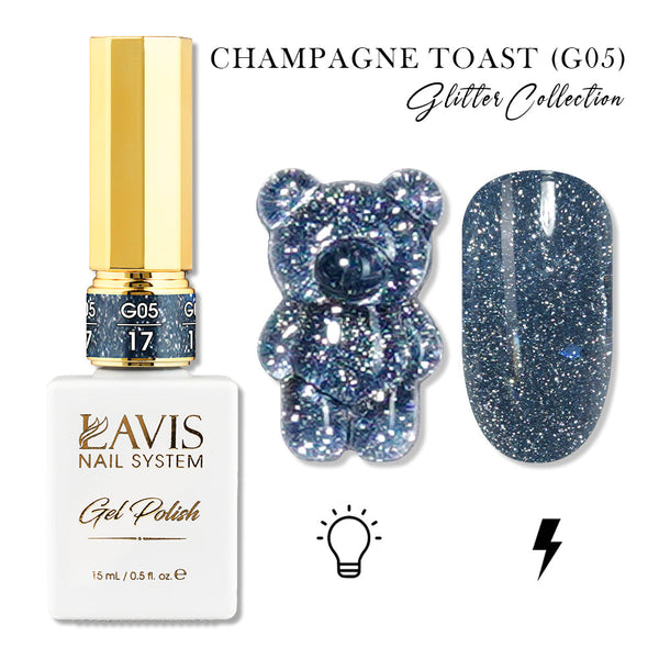 LAVIS Glitter G05 - 17 - Gel Polish 0.5oz - Champagne Toast Glitter Collection