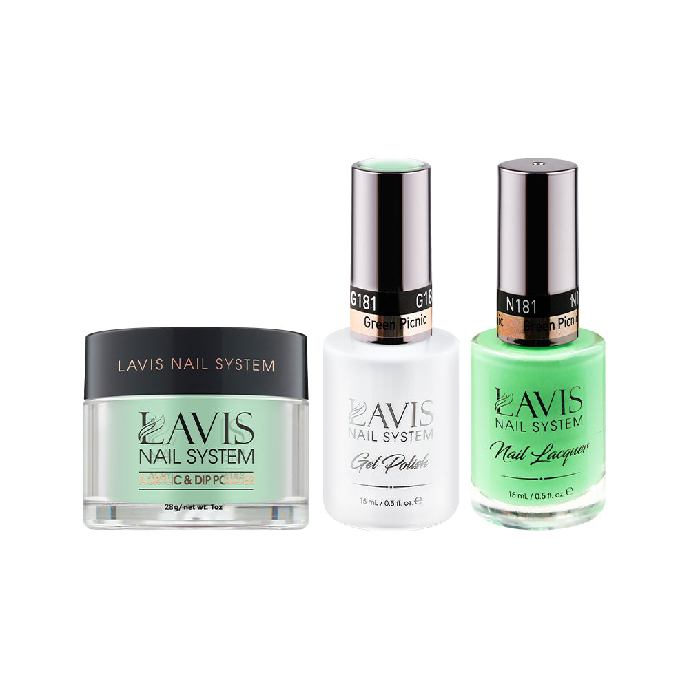 LAVIS 3 in 1 - 181 Green Picnic - Acrylic & Dip Powder (1oz), Gel & Lacquer
