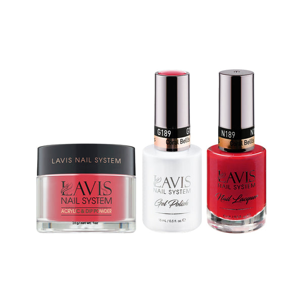 LAVIS 3 in 1 - 189 Coral Bellls  - Acrylic & Dip Powder (1oz), Gel & Lacquer