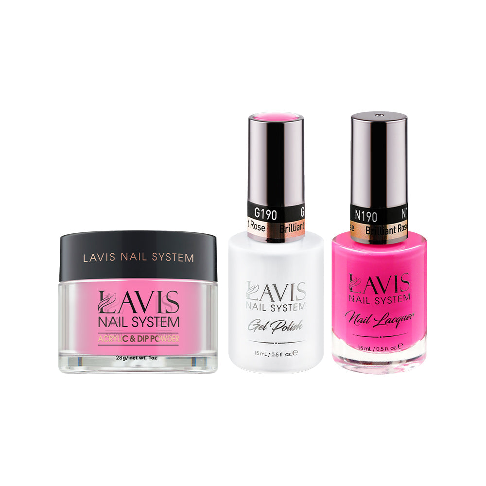 LAVIS 3 in 1 - 190 Brilliant Rose  - Acrylic & Dip Powder (1oz), Gel & Lacquer