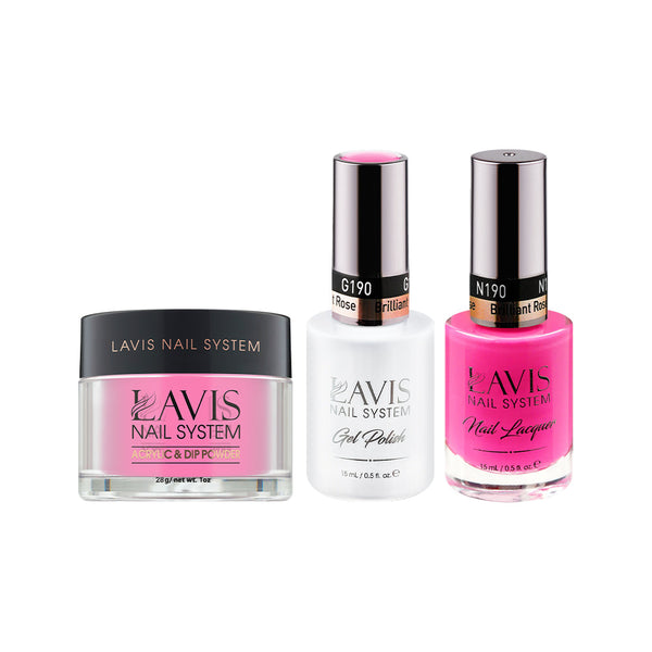 LAVIS 3 in 1 - 190 Brilliant Rose  - Acrylic & Dip Powder (1oz), Gel & Lacquer