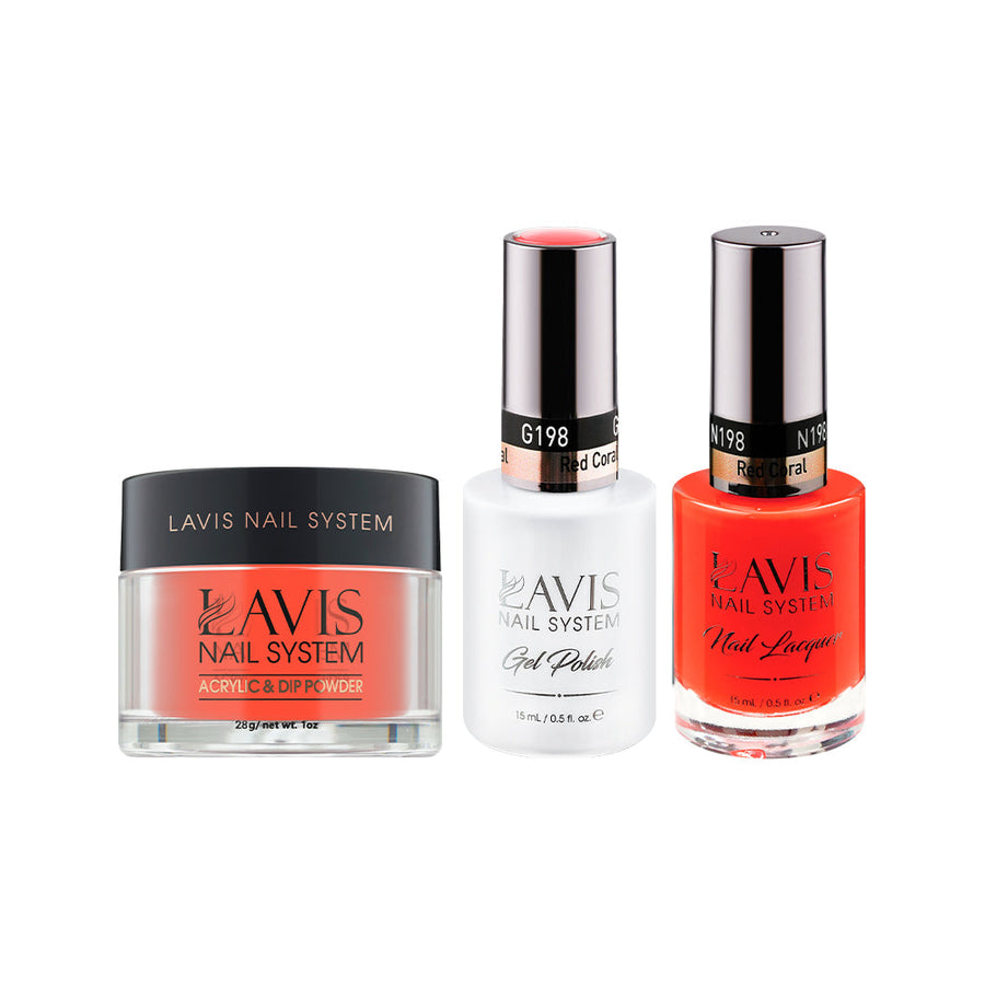 LAVIS 3 in 1 - 198 Red Coral - Acrylic & Dip Powder (1oz), Gel & Lacquer