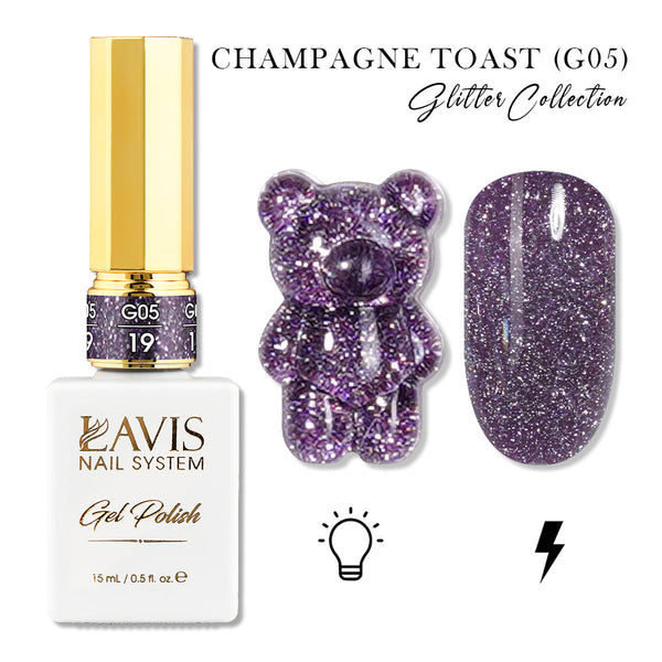 LAVIS Glitter G05 - 19 - Gel Polish 0.5oz - Champagne Toast Glitter Collection