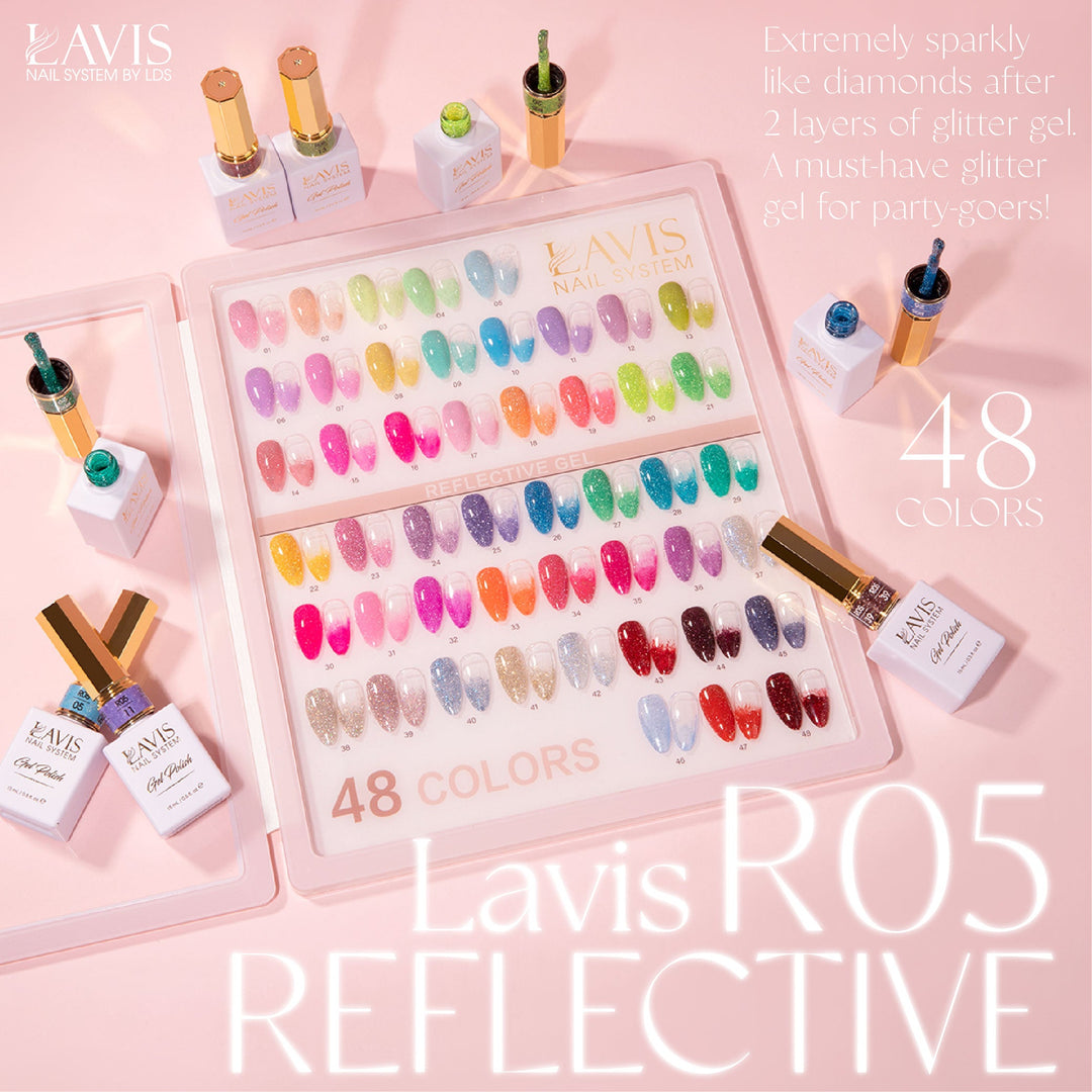LAVIS Reflective R05 - Set 12 Colors (13-24) - Gel Polish 0.5 oz - Neon Lights Reflective Collection