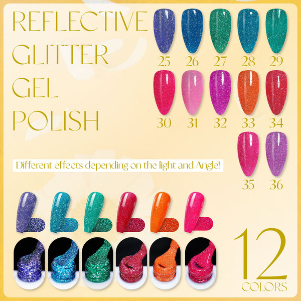 LAVIS Reflective R05 - Set 12 Colors (25-36) - Gel Polish 0.5 oz - Glow with the Flow Reflective Collection