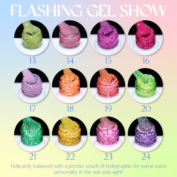 LAVIS Reflective R05 - Set 12 Colors (13-24) - Gel Polish 0.5 oz - Neon Lights Reflective Collection