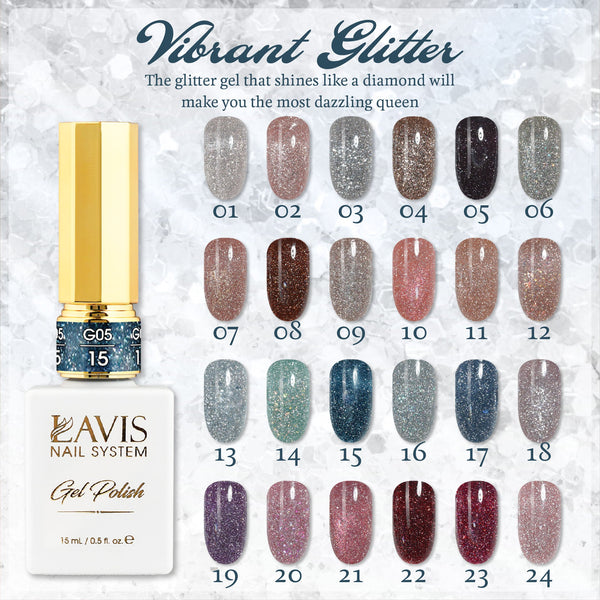 LAVIS Glitter G05 - 09 - Gel Polish 0.5oz - Champagne Toast Glitter Collection