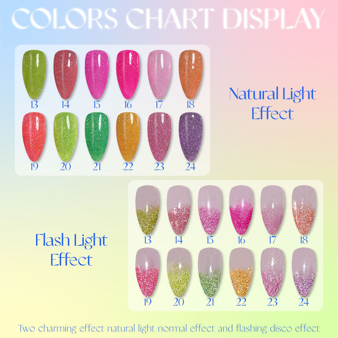 LAVIS Reflective R05 - Set 12 Colors (13-24) - Gel Polish 0.5 oz - Neon Lights Reflective Collection