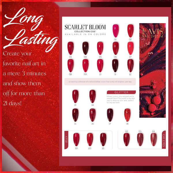 LAVIS C02 - Set 24 Colors - Gel Polish 0.5 oz - Scarlet Bloom Collection