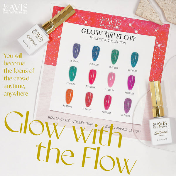 LAVIS Reflective R05 - Set 12 Colors (25-36) - Gel Polish 0.5 oz - Glow with the Flow Reflective Collection