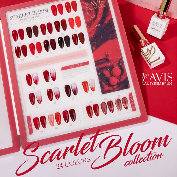 LAVIS C02 - Set 24 Colors - Gel Polish 0.5 oz - Scarlet Bloom Collection