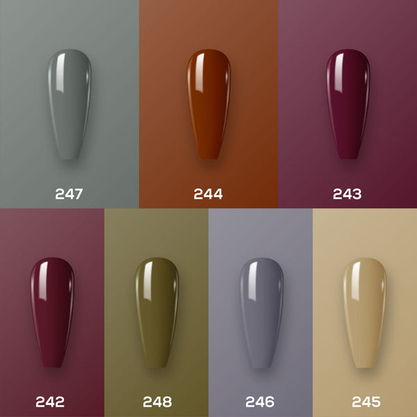 Lavis Holiday Collection: 7 Gel Polishes, 1 Base Gel, 1 Top Gel - Set 16 - 247, 244, 243, 242, 248, 246, 245 + BT