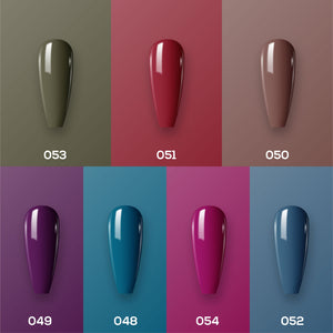 Lavis Holiday Collection: 7 Gel Polishes, 1 Base Gel, 1 Top Gel - Set 20 - 053, 051, 050, 049, 048, 054, 052 + BT