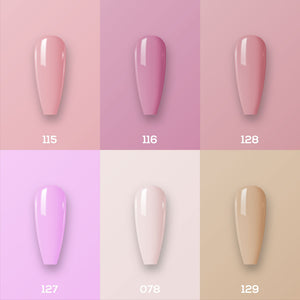  Lavis Nude Pastel 2022 Collection Gel Set 2: 6 Gel Polishes, 1 Base Gel, 1 Top Gel, 1 Protein Bond & Primer - 115; 116; 128; 137; 078; 129 by LAVIS NAILS sold by DTK Nail Supply