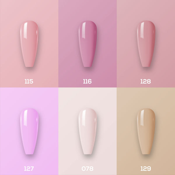  Lavis Nude Pastel 2022 Collection Gel Set 2: 6 Gel Polishes, 1 Base Gel, 1 Top Gel, 1 Protein Bond & Primer - 115; 116; 128; 137; 078; 129 by LAVIS NAILS sold by DTK Nail Supply