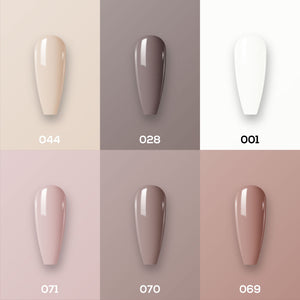  Lavis Nude Pastel 2022 Collection Gel Set 4: 6 Gel Polishes, 1 Base Gel, 1 Top Gel, 1 Protein Bond & Primer - 044; 028; 001; 071; 070; 069 by LAVIS NAILS sold by DTK Nail Supply