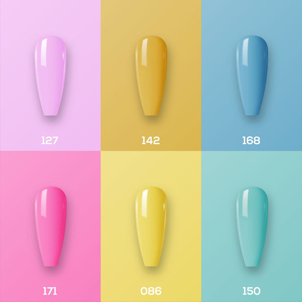  Lavis Summer Collection Gel Set 9: 6 Gel Polishes, 1 Base Gel, 1 Top Gel, 1 Protein Bond & Primer - 127; 142; 168; 171; 086; 150 by LAVIS NAILS sold by DTK Nail Supply