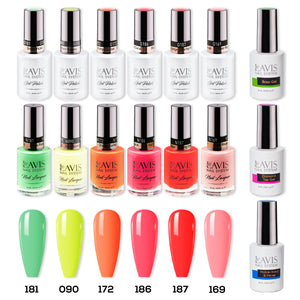 LAVIS Gel & Matching Lacquer Starter Summer Set G11: 181, 090, 172, 186, 187, 169, Base,Top & Bond Primer