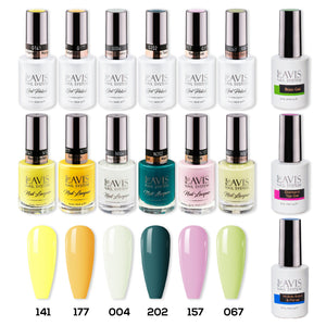 LAVIS Gel & Matching Lacquer Starter Summer Set G8: 141, 177, 004, 202, 157, 067, Base,Top & Bond Primer